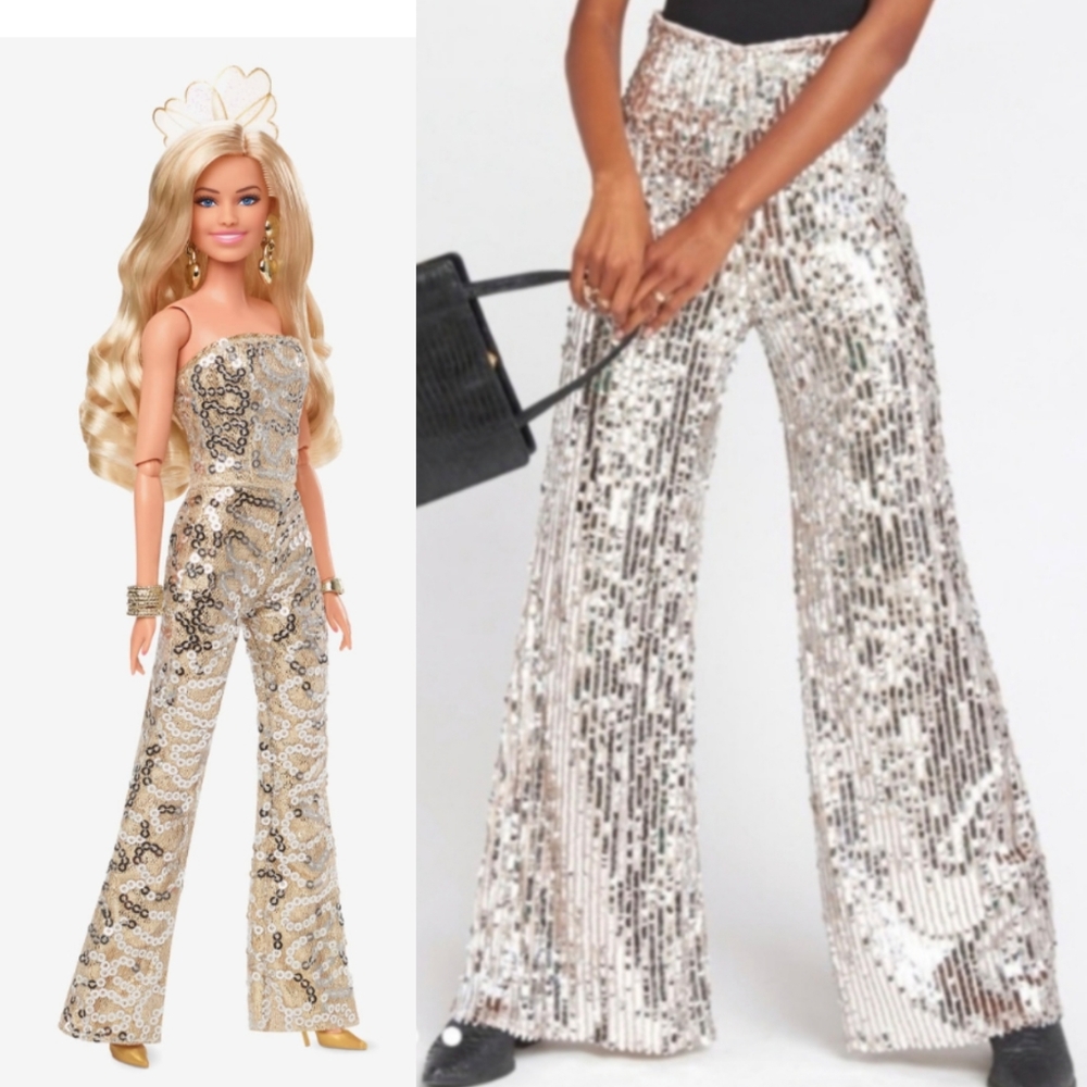show me your mumu gretta pants Women's XS sequins silver Bell Bottom Flare Pants